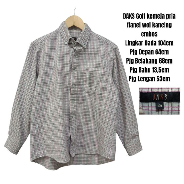 DAKS Golf kemeja pria flanel wol kancing embos button down