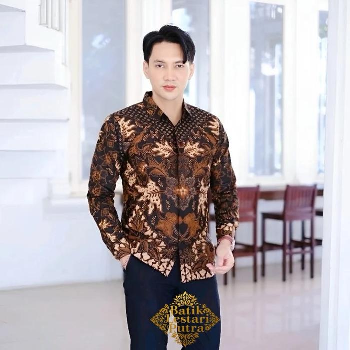 Kemeja Batik Pria Slimfit – Batik Lestari Putra – Motif Arnata Coklat Moca, Bahan 100℅ Katun Nyaman 