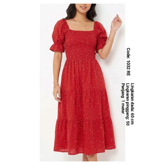 Gaun wanita. warna merah bata. Bahan cotton.  Code produk.  1032 RE.