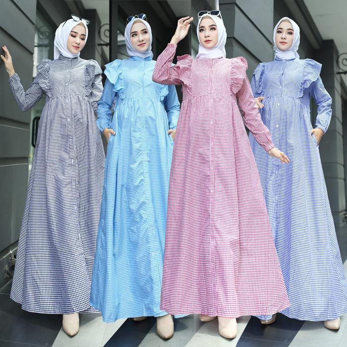 GAMIS WANITA TARTAN ZAHARA DRESS TARTAN LENGAN SAYAP ELDORA FASHION TERMURAH BEST SELLER