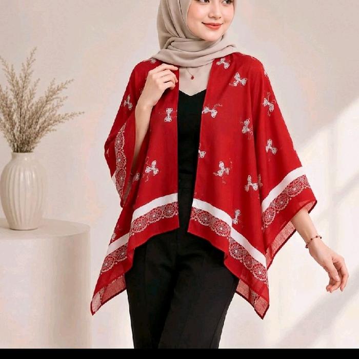 Outer kardigan Batwing kimono motif merah putih  Indonesia