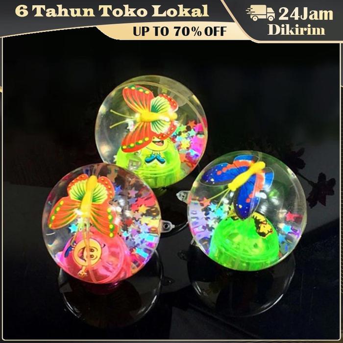 Mainan Anak Bola Bekel LED Bola Karet Air / Super Glitter Ball Water Ball / Bola Karet LED Nyala / B