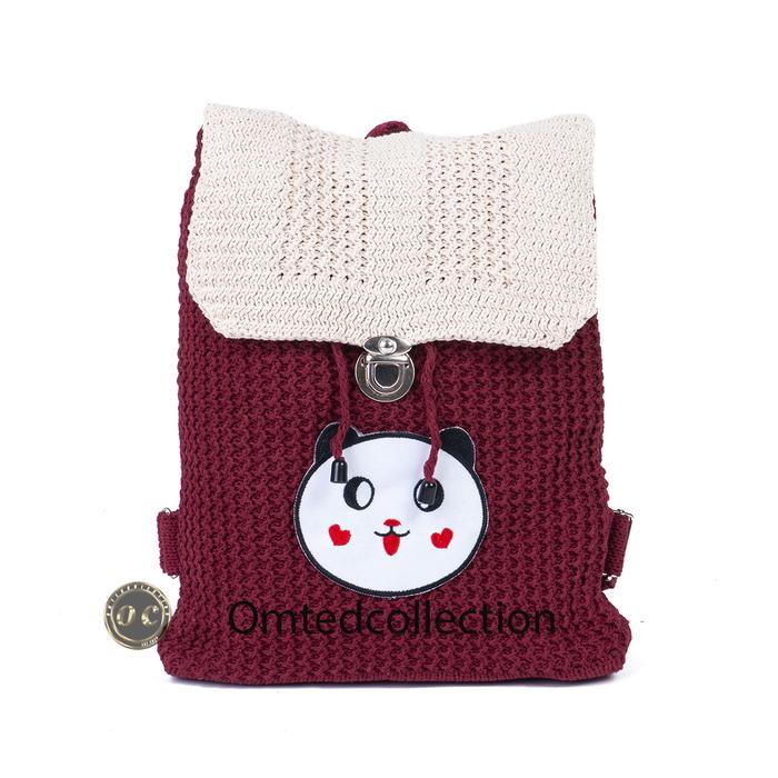 Tas anak perempuan tk sd karakter panda bahan rajut banyak pilihan warna