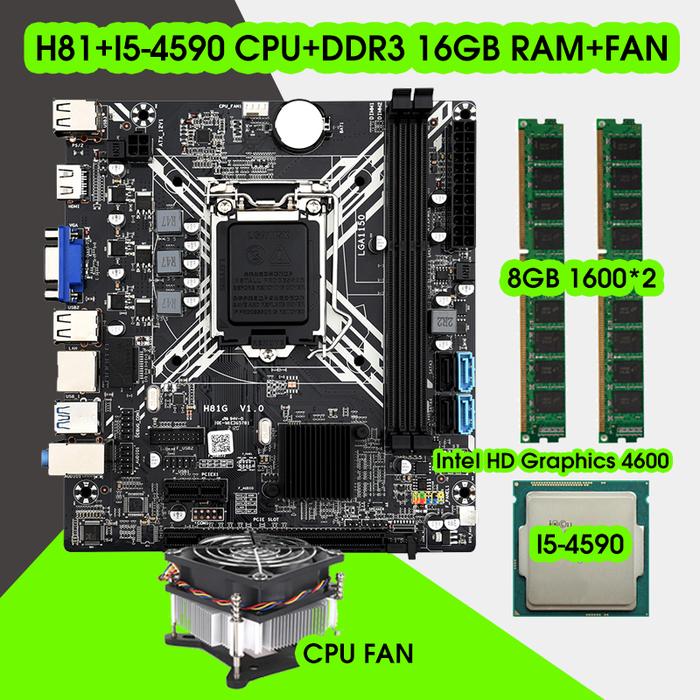 H81 Motherboard LGA 1150 KIT with Intel core i5-4590 processor DDR3