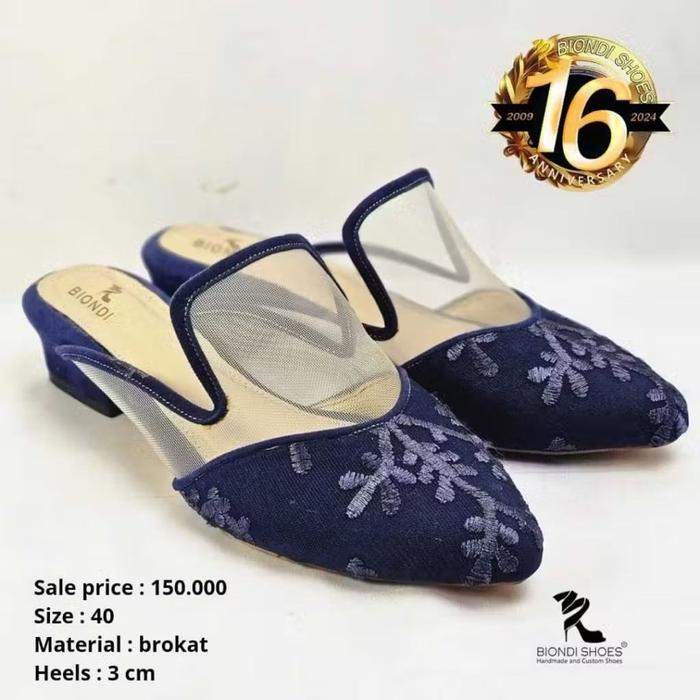 Biondi shoes - selop sandal wanita warna navy hak 3 cm kotak