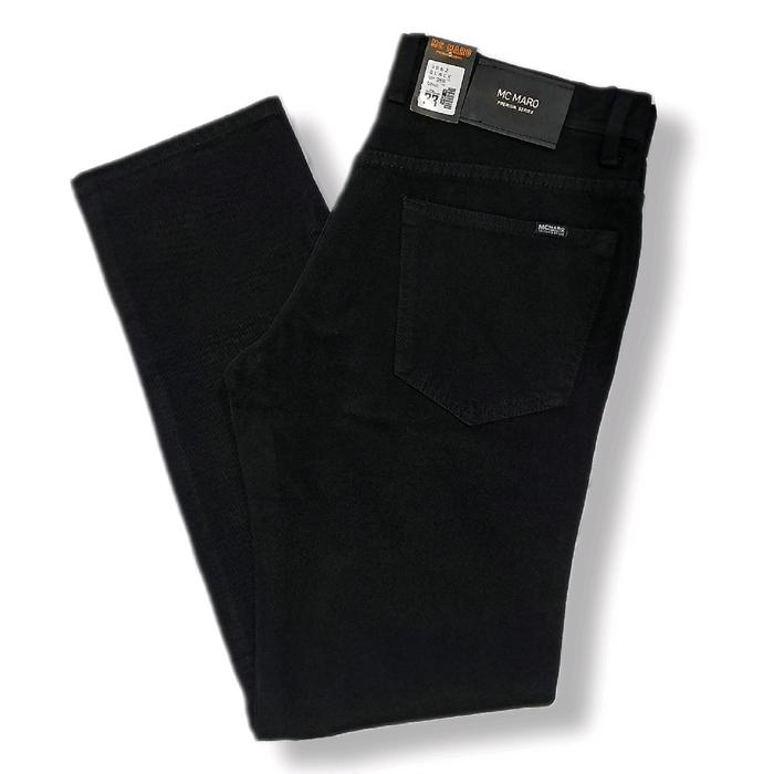 Celana Soft Jeans Cowok Panjang Merk MC Maro dan Victor Hugo Warna Hitam Pekat Garment Denim Distro 