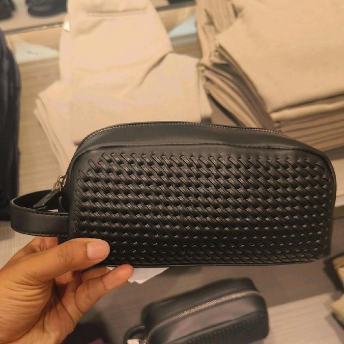 Clutch Bag Zara Pria Motif Anyaman Original Hitam