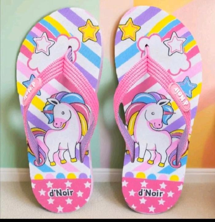 D'Noir Sandal Anak Perempuan Unicorn Cerah Pink Ungu Ukuran 26-35 Motif Bintang dan Pelangi