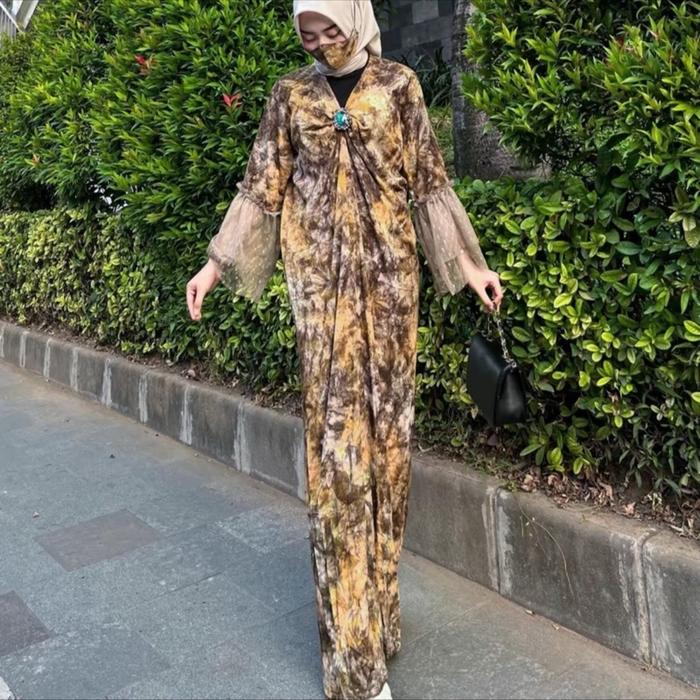 Best kaftan abstrak motif tydie rumbai tile gorden brown