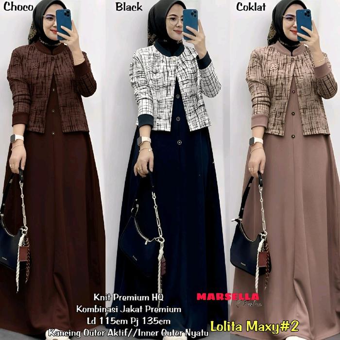 LOLITA MAXY DRESS KOMBINASI JAKET NYATU BAHAN KNIT PREMIUM