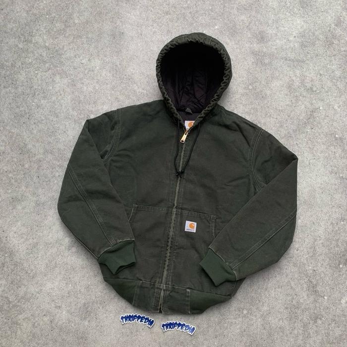 Vintage Carhartt WJ130 Mos green Active jacket quilted lined duck canvas