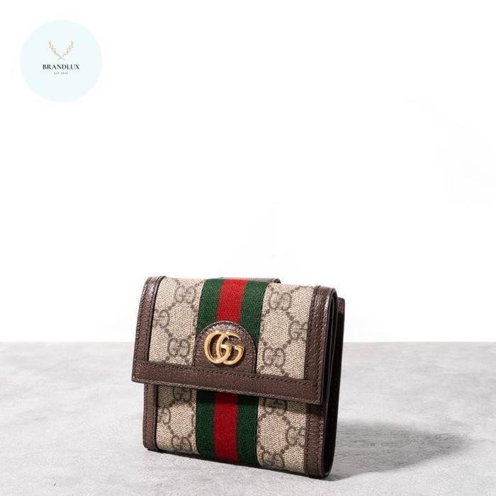 GUCCI OPHIDIA GG FRENCH FLAP WALLET BEIGE EBONY