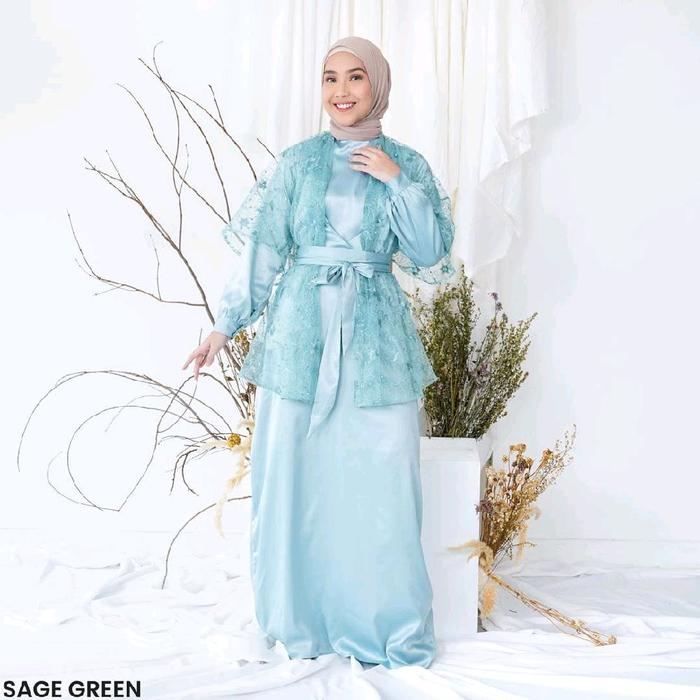 Gamis Wanita Elegan Mewah Satin dan Brokat - Model Terbaru - Lebaran, Kondangan, Dewasa, Dress, Pest