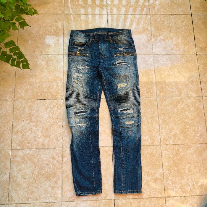 Balmain Celana Biker Jeans Ripped
