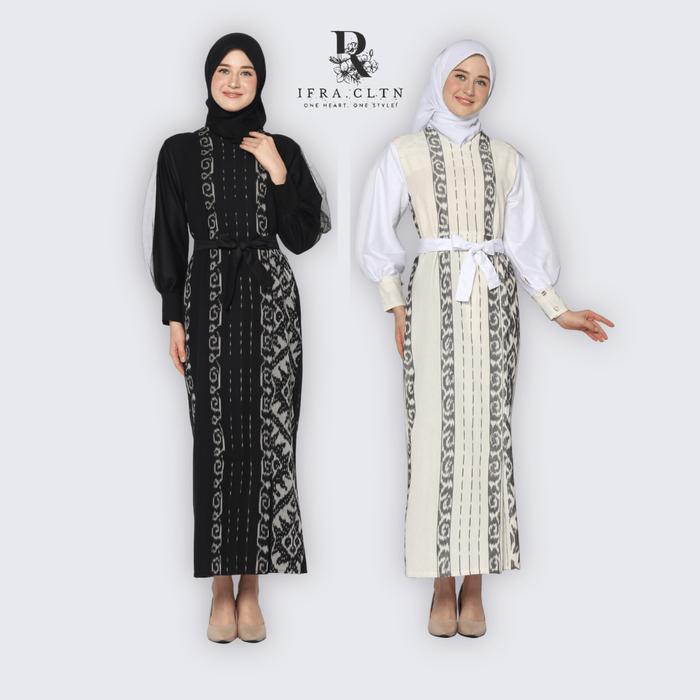 IFRA.CLTN - Dress Muslim Wanita Tenun Kombinasi Tile Toyobo – Gamis Modern Elegan Lebaran Ramadan Ko