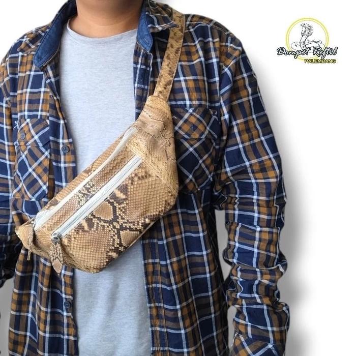 ￼tas dada kulit ul4r piton original asli full kulit Pria Pinggang
