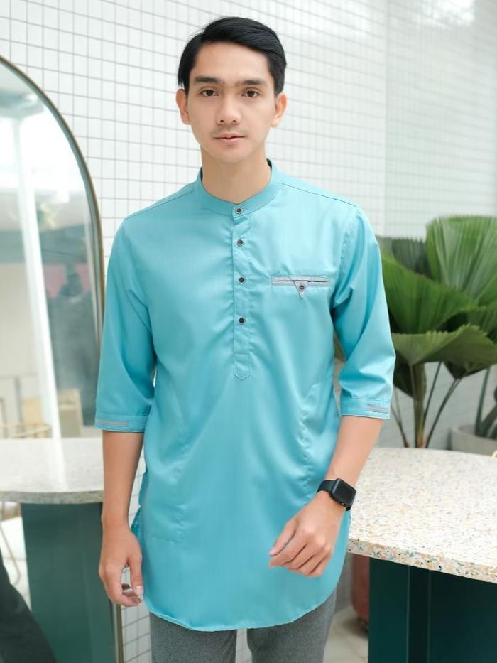 Baju Koko Muslim Pria Kemeja Kurta Dewasa Tangan Pendek Motif Batik Katun Toyobo Premium Kombinasi N