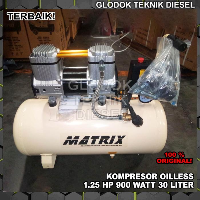 Kompresor Oilless 1.25 HP 30 Liter L 900 Watt Tanpa Oli Oil Less ORIGINAL TERBAIK