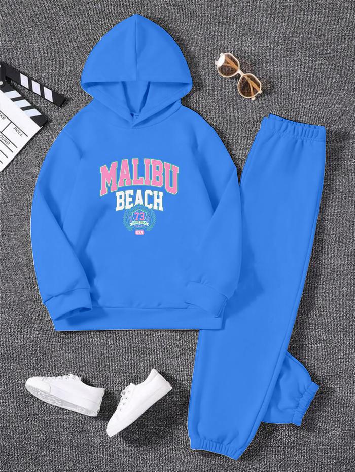 Luwi Kids Setelan Sweater Hoodie Topi Anak Remaja Gambar Malibu Baju Celana Fashion