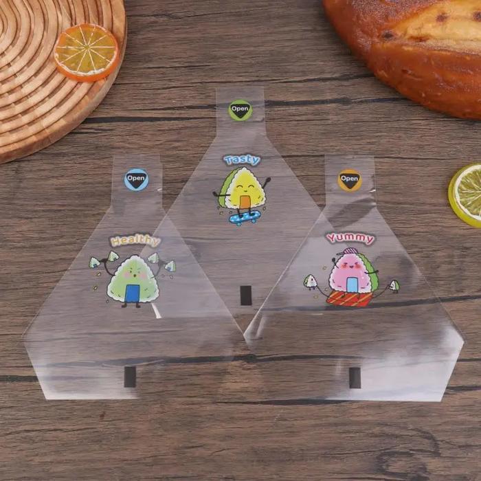50/100Pcs Lovely Cartoon Triangle Rice Ball Packing Bag Nori Seaweed Onigiri Sushi Plastic Bag Porta