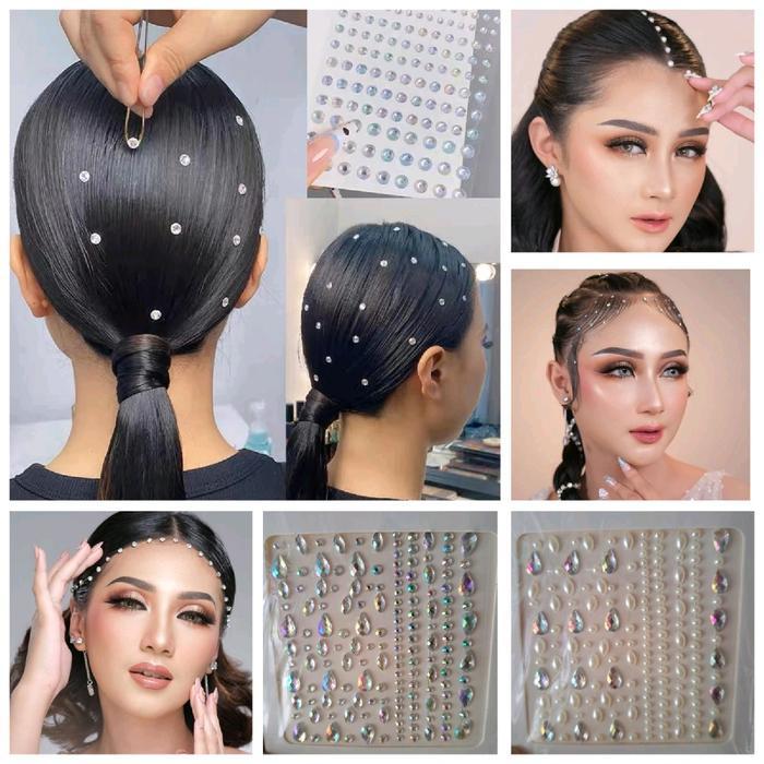 LIMITED EDITION Hiasan Rambut Stiker Diamond 3D Manik Tempel Mutiara Face Art Cosplay Hiasan Henna S