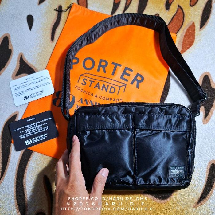 PORTER Yoshida Shoulder Bag Size S Hitam - Tas Bahu Elegan Jepang 2 Kantong Depan 3 Partisi Dalam Ba