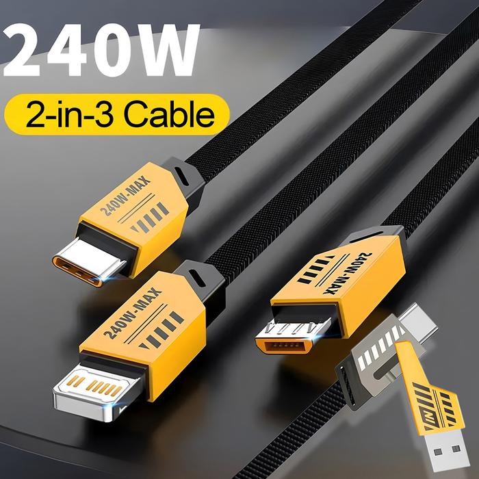 240W Triple Port Charging Cable USB C/Micro USB 6A Fast Charge For iPhone 16 15 Pro Max Samsung S23 