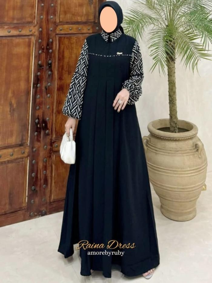 bintang exlusive gamis motif terbaru simple elegant kekinian edisi raina dres