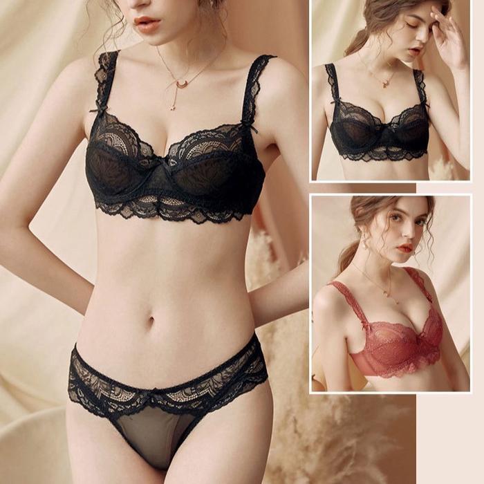 Bra Set Lingerie Elegan Model 9241 Bahan Satin Hitam Ukuran 32B 70B
