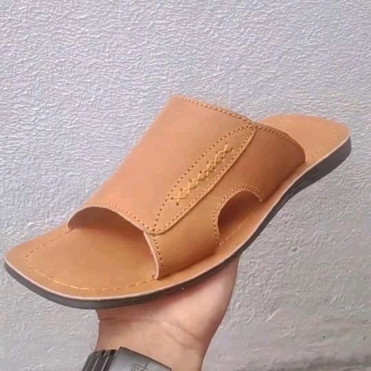 Sandal Sendal Pria Kasual big size Asli Kulit Warna Hitam Coklat Tan Putih HSN204 Outsole Karet Anti
