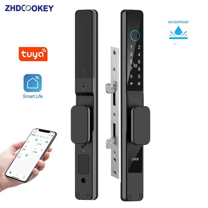 Tuya Wifi App Waterproof Smart Fingerprint Lock Password Card Aluminum Sliding Door Lock For Outdoor