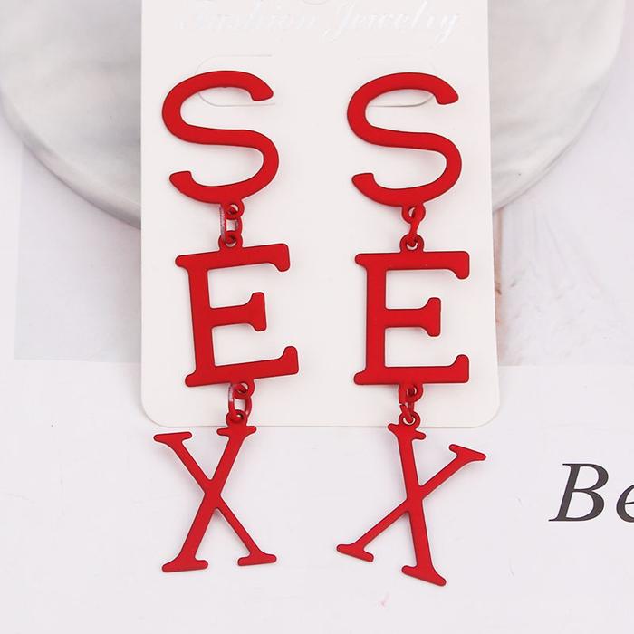 New Fashion SEX Hanging Earrings for Women Metal Dangle Earrings Red Color Letter Drop Earrings Part