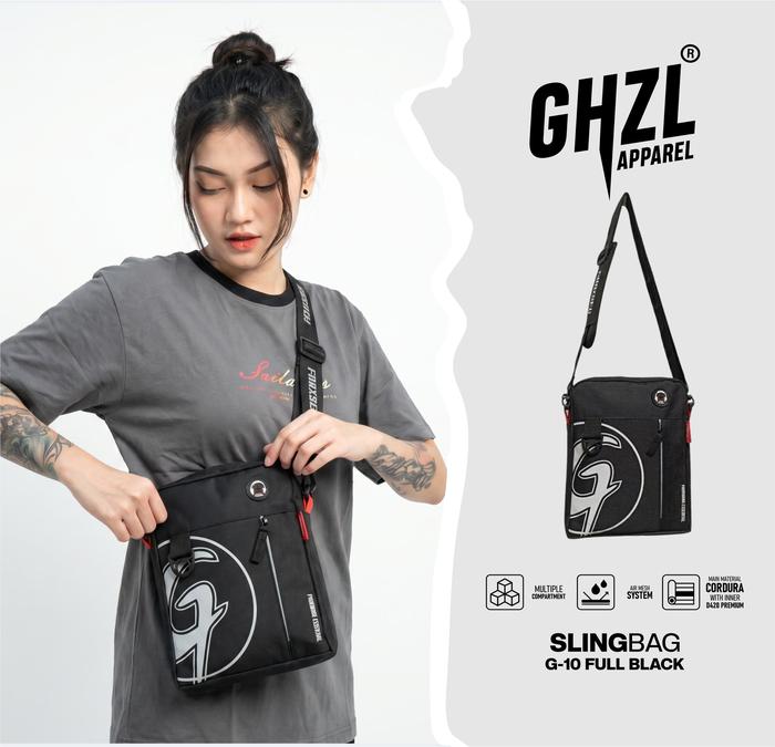 GHAZAEL - Slingbag / Tas selempang pria hitam simple distro original WATERPROOF TERBARU Cowok Durabl