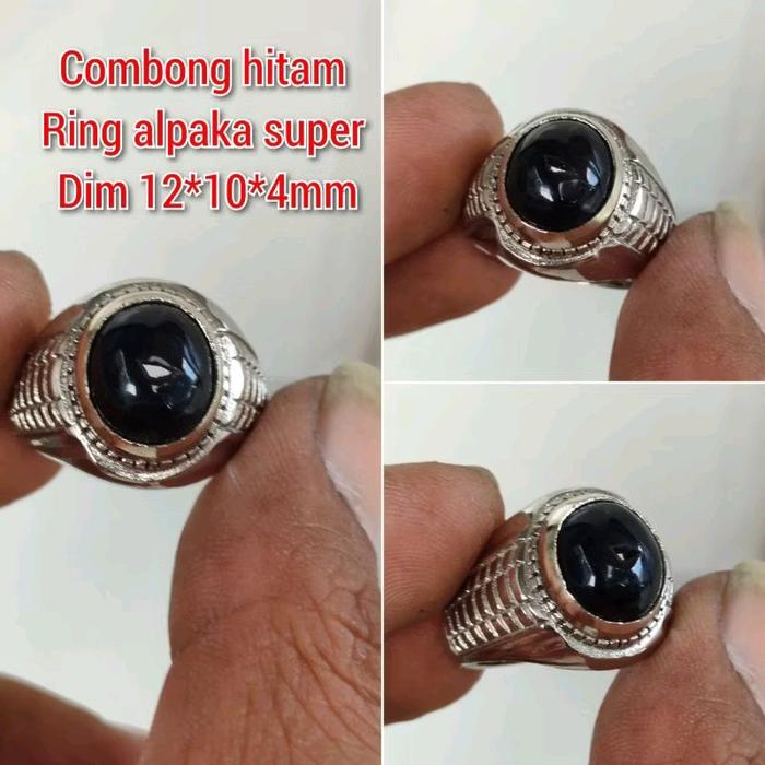 cincin pria batu combong hitam kecil Yaman wulung ring alpaka