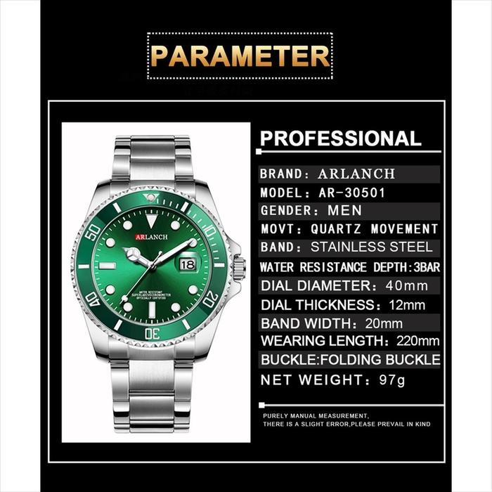 Jam Tangan Pria ARLANCH 305 Analog Date Anti Air Quartz Stainless Steel