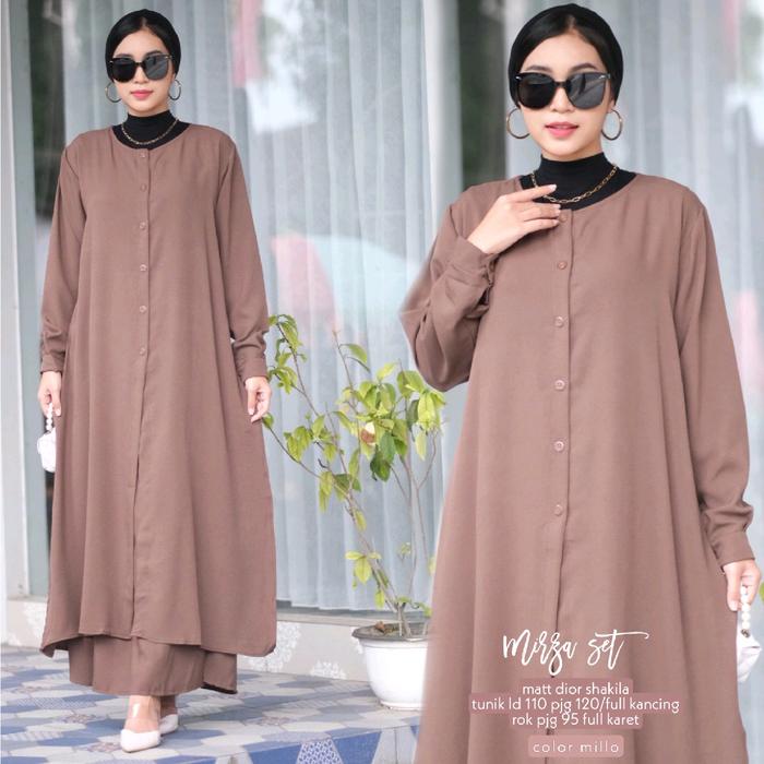 Mikha Set Tunik Rok Full Karet | Set Tunik Full Kancing Rok Dior Shakila