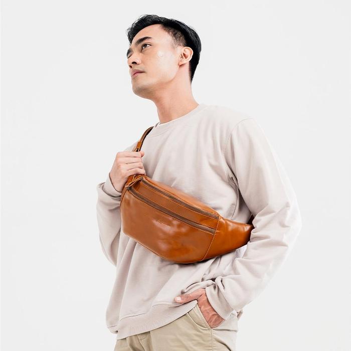 Kenes Leather Tas Pinggang Waist Bag Kulit Asli Premium OZIL - Free Grafir Nama
