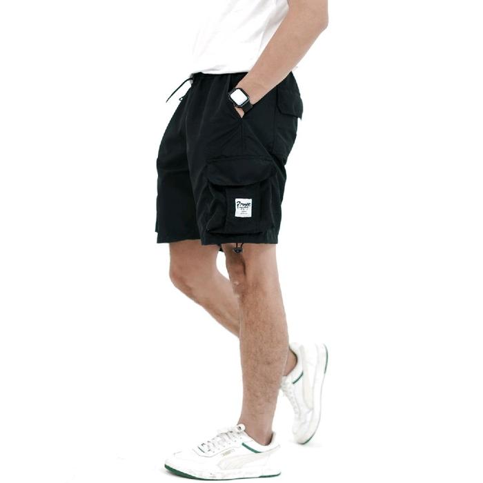 PROMISE Celana Cargo Pendek Pria Hitam Short Pants Broadshort Material Parachute Adjustable Stopper 