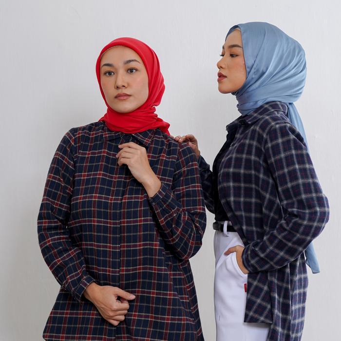 [War 5.5] Dauky Baju Atasan Tunik Panjang M Tunic Basic Tartan Motif Kotak Wanita Muslim Dewasa Rema