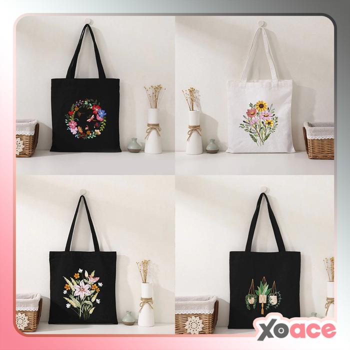 DIY Kain Sulam Paket DIY Tas Tote Bordir Tangan Lengkap dengan Benang dan Jarum Sulam Hand Embroider