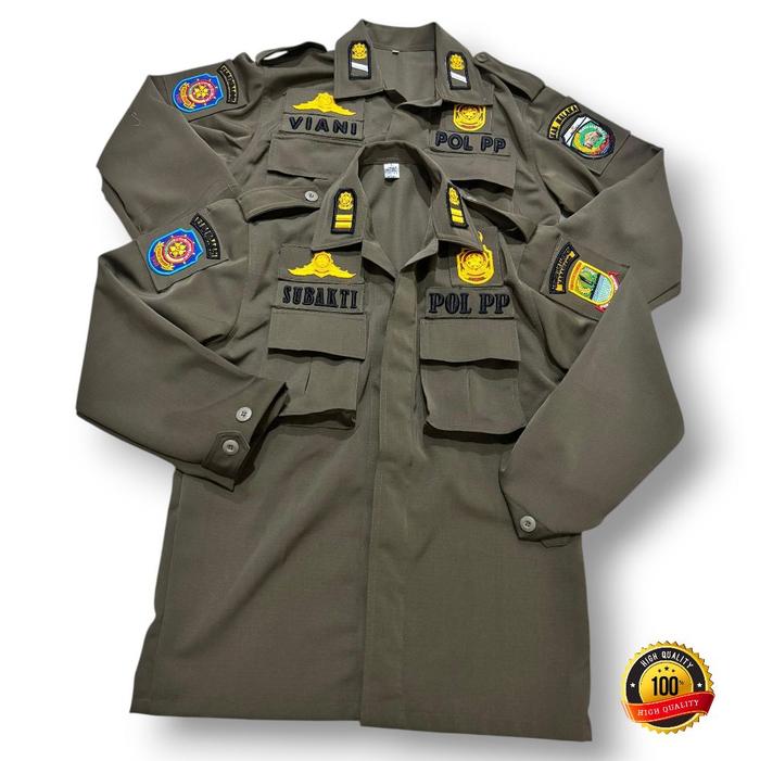 Kemeja Pol PP/Seragam PDL Luster/Kemeja Custom PDL Pol PP/Satpol PP Pria Wanita Kemeja Lengkap+Celan