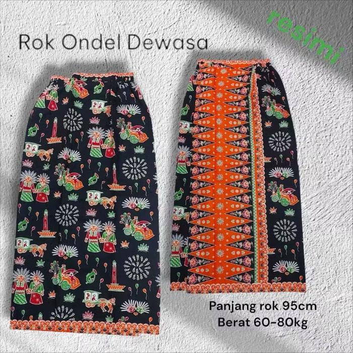 Rok Ondel Ondel Dewasa Batik Ondel Motif Tumpal Betawi Panjang 95cm Berat 60-80kg Rok Tradisional In