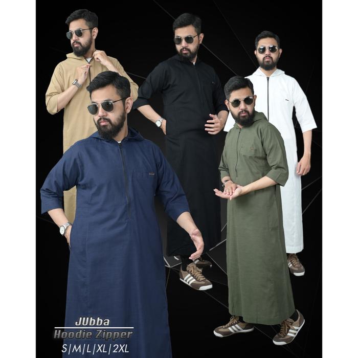 New Uhud Basic - Jubah Hoodie Lengan 3/4 Gamis Jubba Pria Dewasa