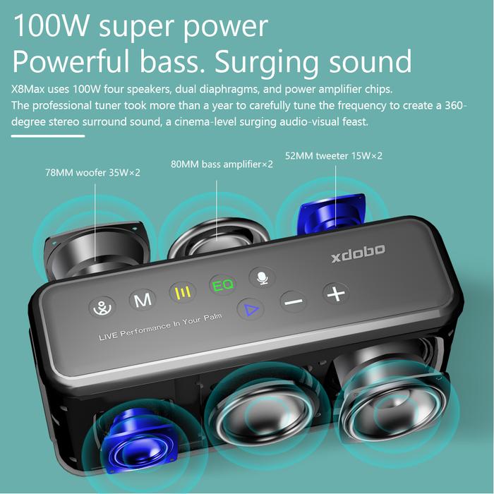 XDOBO X8 MAX 100W Speaker Portabel Bluetooth Nirkabel Soundbar BT5.0