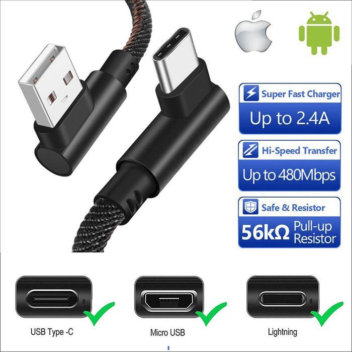 Kabel Data Charger L Gaming Type C Micro USB Lightning Fast Charging