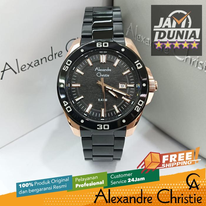 JAM TANGAN PRIA ALEXANDRE CHRISTIE ORIGINAL BLACK ROSE GOLD 6686 AC 6686 AC6686 ACF6686 JAM AC STAIN
