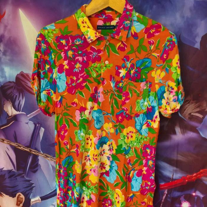 Polo Ral** Laur** Vibrant Tropical Floral 100% Modal Polo Shirt Woman Kaos Atasan Kemeja Aop Cewek W