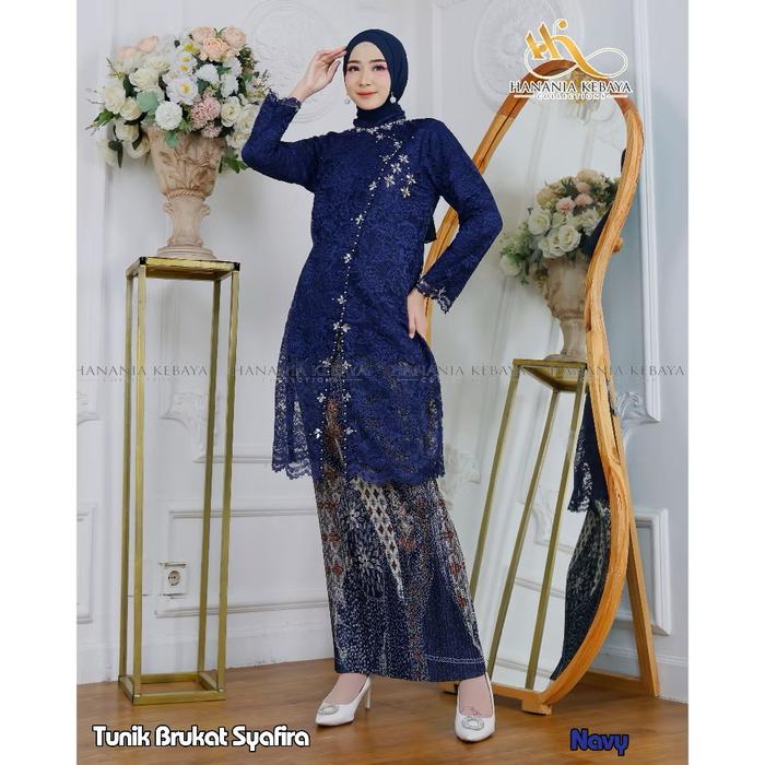 Setelan Kebaya Tunik Brukat Syafira - Dress, Pesta, Akad, Wisuda, Model Tunik Cra Shanghai Kondangan