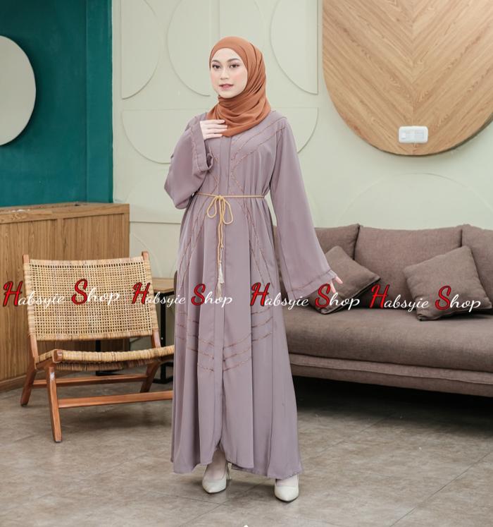 Gamis Abaya Habsyie ShopTerbaru Dubai 1102 moca marun  Dress Dewasa Remaja Muslim