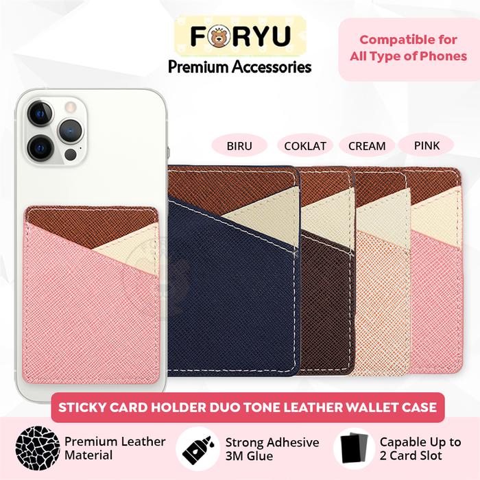 Foryu Sticky Card Holder Duo Tone Leather Wallet Case Dompet Kartu Tempel